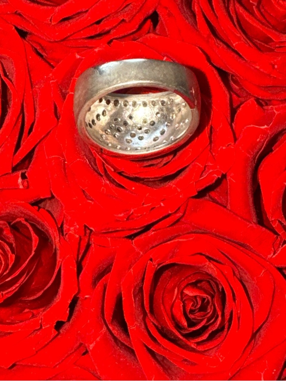 Sterling Silver 925 Black & White diamond Statement Ring Wide Band Cocktail Ring - Picture 5 of 11